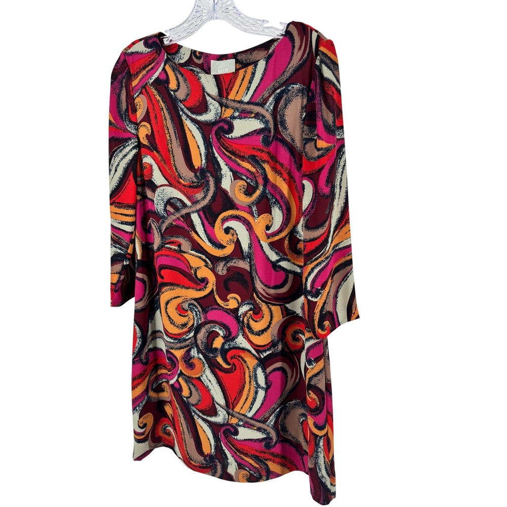 Maeve Anthropologie Shift Dress Womens XS Multicolor Paisley‎ Swirl 3/4 Sleeve